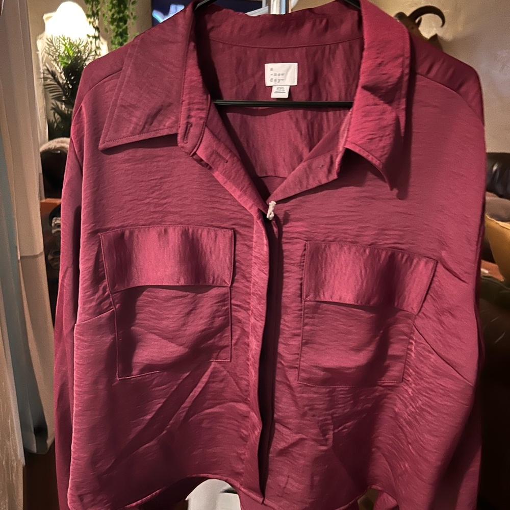a new day Women's Burgundy Button Down Shirt